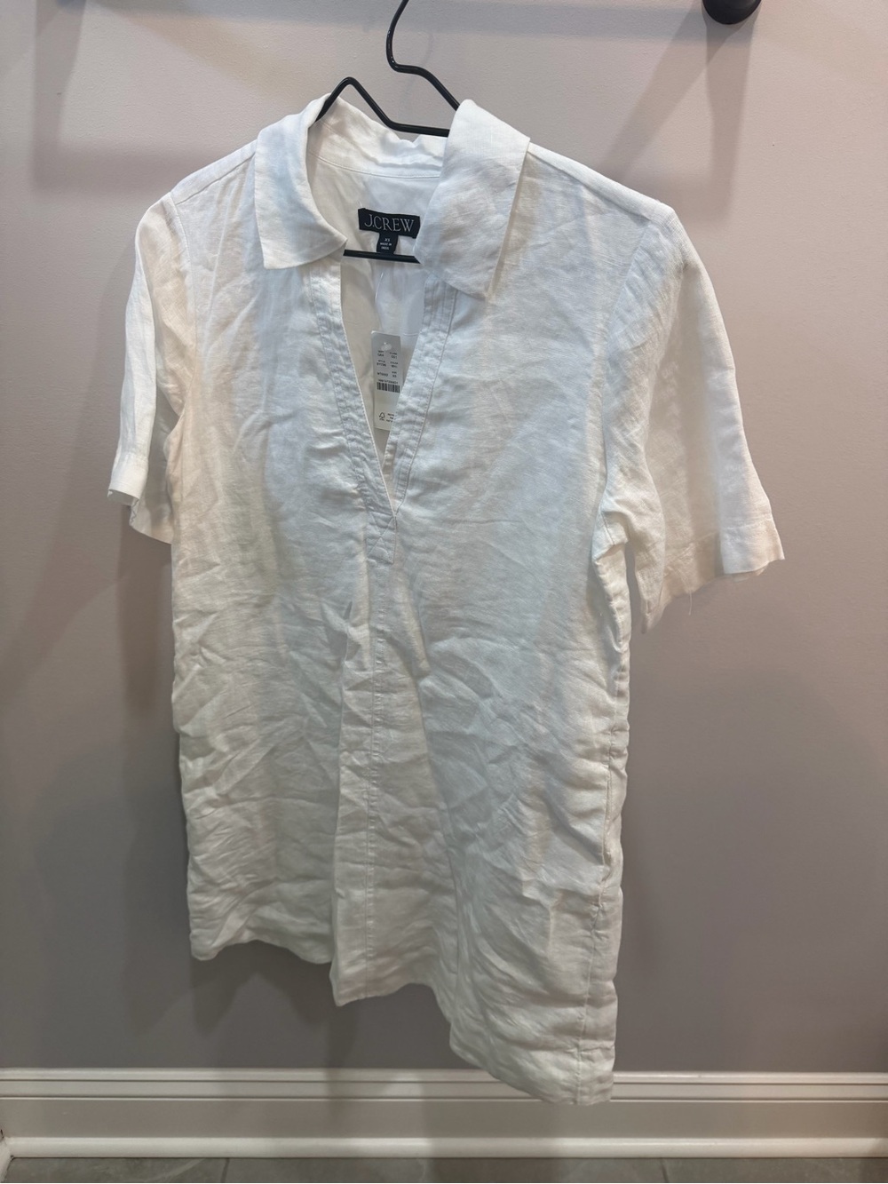 J. Crew White Short-Sleeve Button-Down Linen Dress